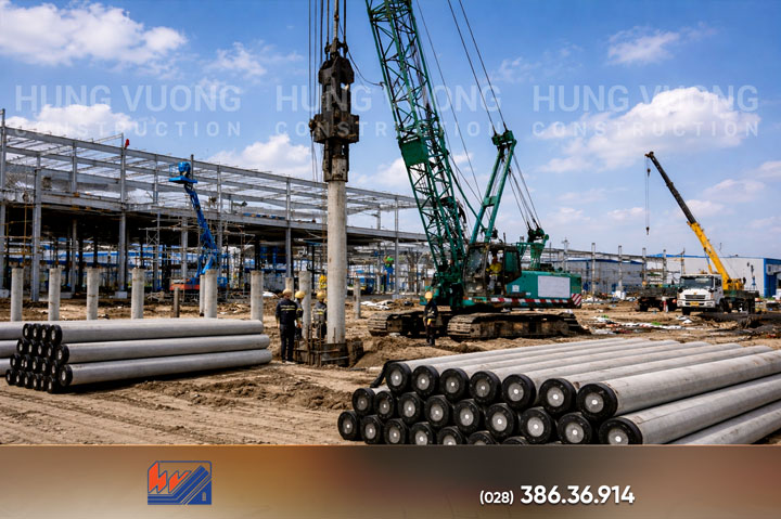 Cọc bê tông ly tâm dự ứng lực: Giải pháp nền móng bền vững Cọc bê tông ly tâm dùng cho nhà xưởng khu công nghiệp