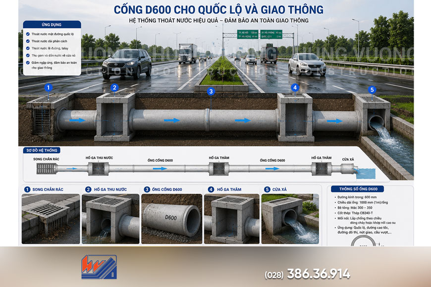 Cống Tròn D600 Cho Công Trình Hạ Tầng Và Đô Thị Cống D600 sử dụng cho quốc lộ và đường giao thông