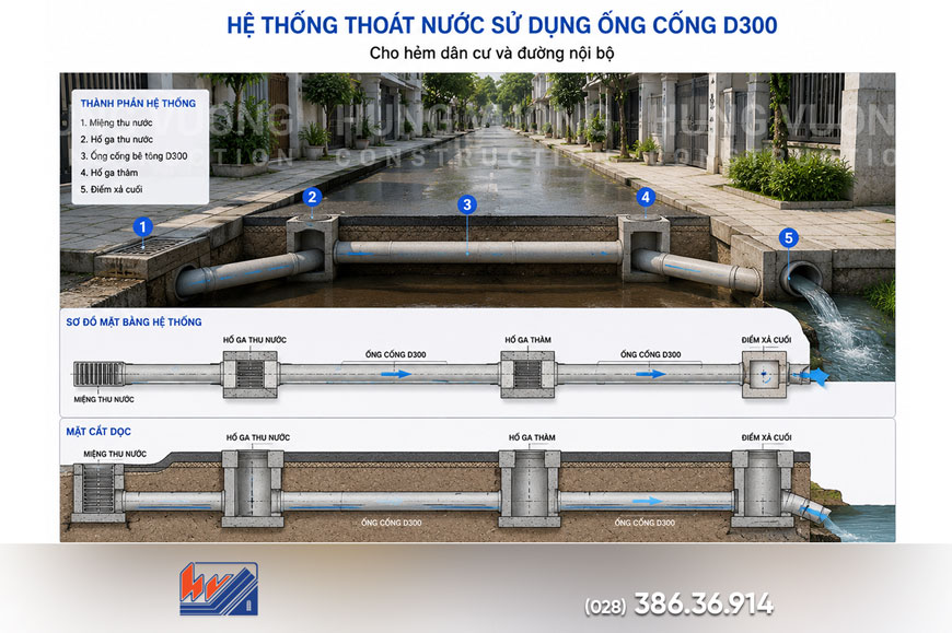 Cống Tròn D300 Phù Hợp Cho Công Trình Nào? Hệ thống thoát nước dân dụng bằng cống D300
